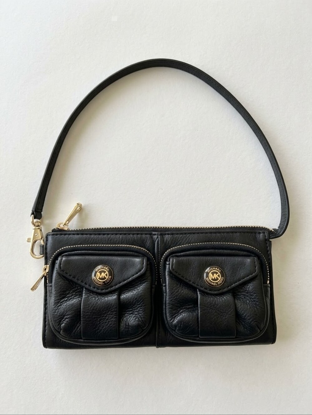 Michael Kors Black Pebbled Leather Double Pocket Convertible Wristlet Bag
